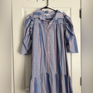 Karlie Striped Blue and White Ruffle Dress